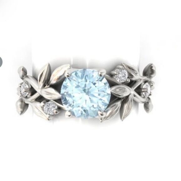 Silver Light Blue Stone Ring 7 - Picture 3 of 12